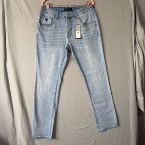 Guess Mens Vermont Slim Fit Denim Jeans Size 32 Blue Light Wash Logo Low Rise